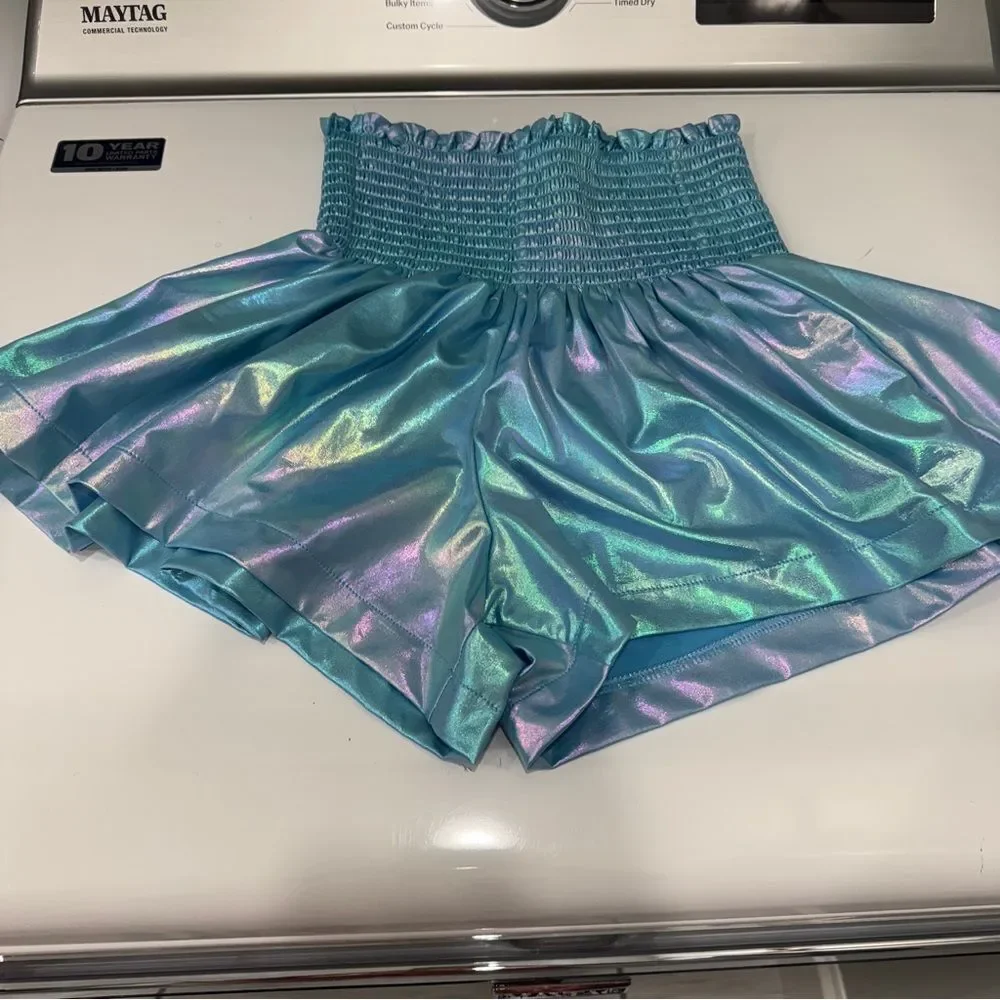 Queen of sparkles Iridescent Blue Shorts with Elastic Waistband sz XL- NWOT!